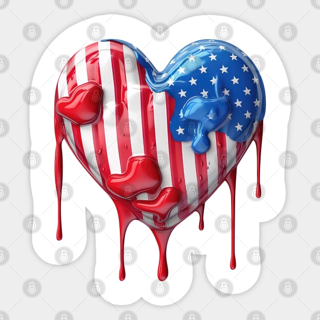 American Flag Dripping Heart #4 Sticker by Chromatic Fusion Studio